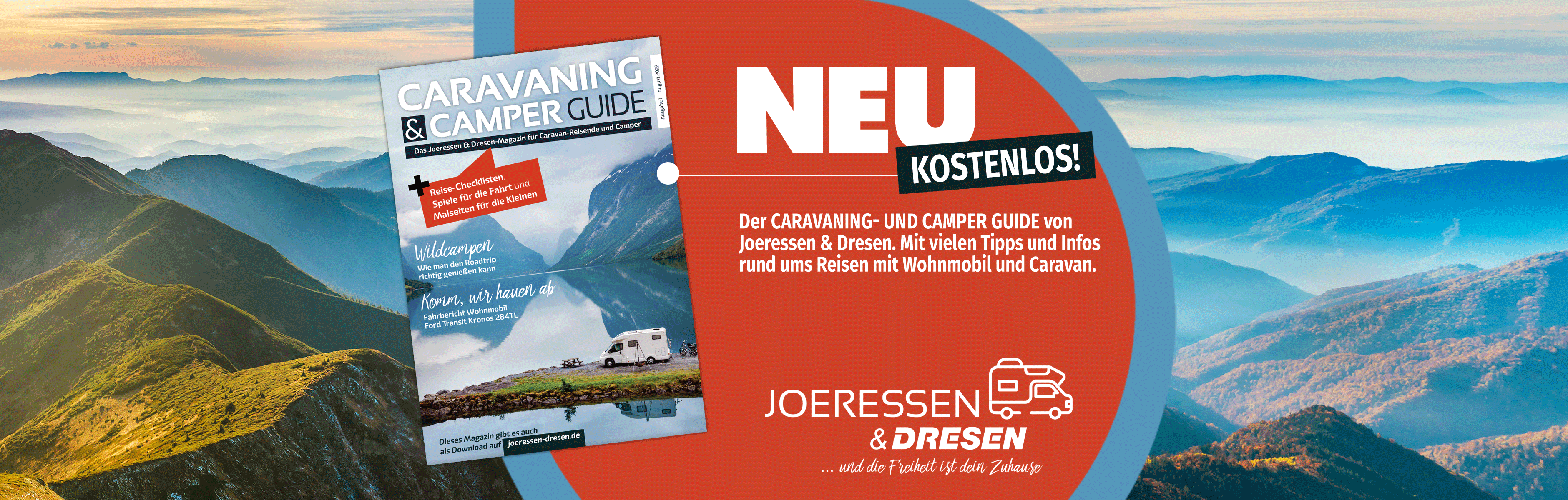 Infoscreen für das Joeressen & Dresen Caravaning Camper Guide. Ausgabe 1 und 2. Diese gibt es kostenlos bei Joeressen & Dresen im Shop.